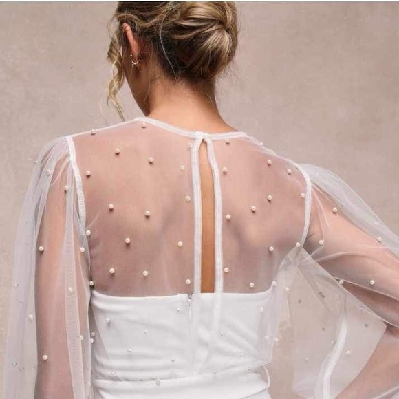 White Mesh Pearl Jumpsuit - Picture 2 of 16